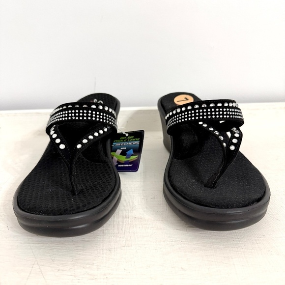 Skechers Black Rhinestone Cali Rumblers Comfort Slip On Wedge Sandals Size 7 - Picture 7 of 16
